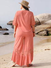 Plus Size Button Up Half Sleeve Top and Pants Set OutfitFlow